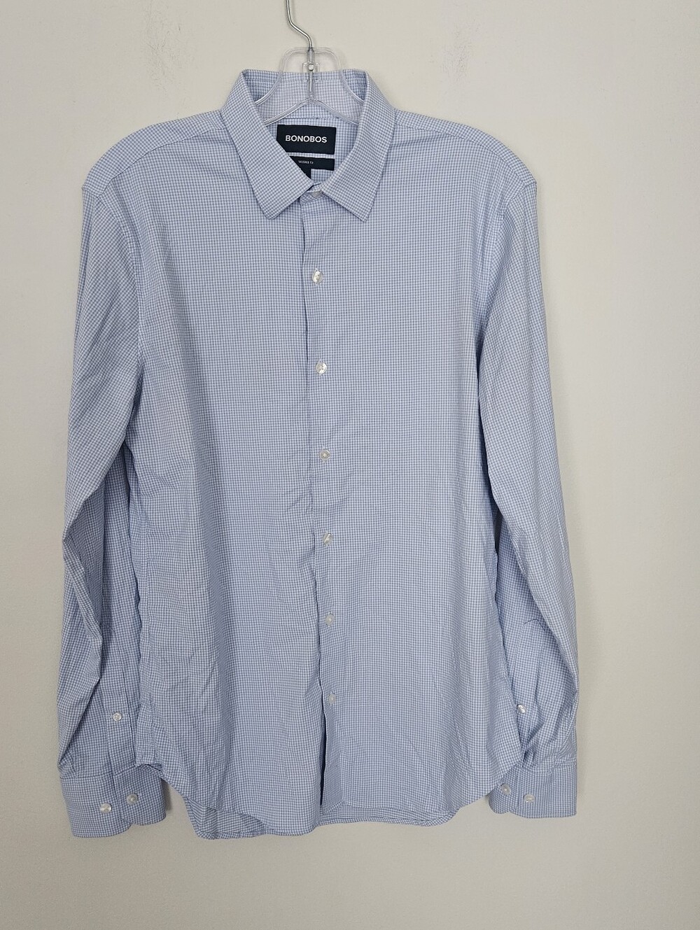 a Bonobos Slim Fit Dress Shirt featuring a classic light blue and white
